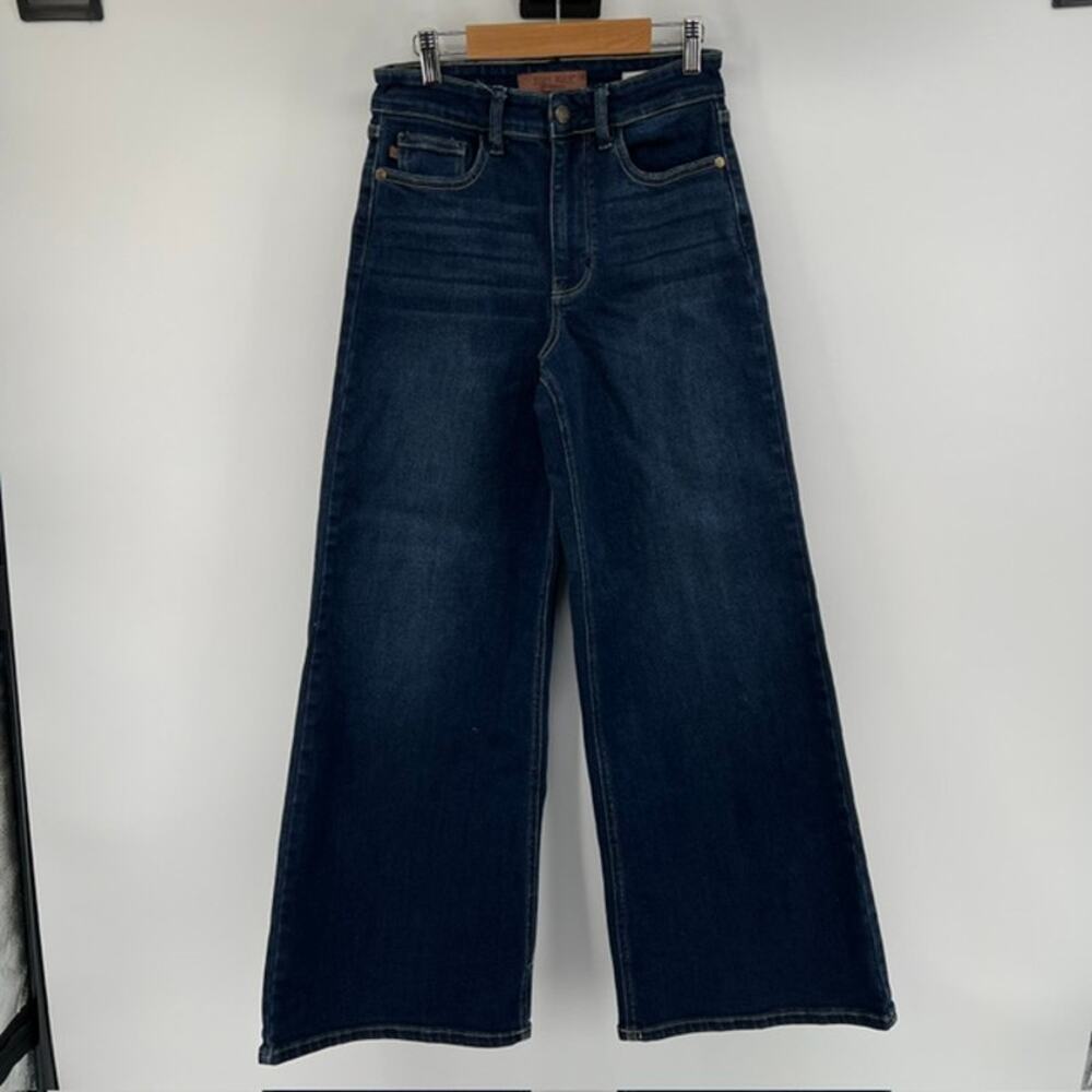 Judy Blue Retro Wide Leg Dark Wash Denim Jeans Womens 26 Petite Stretch Boho